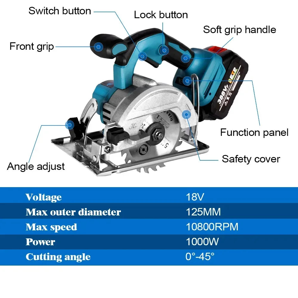 Electric Circular Saw 125mm 0-45° Adjustable