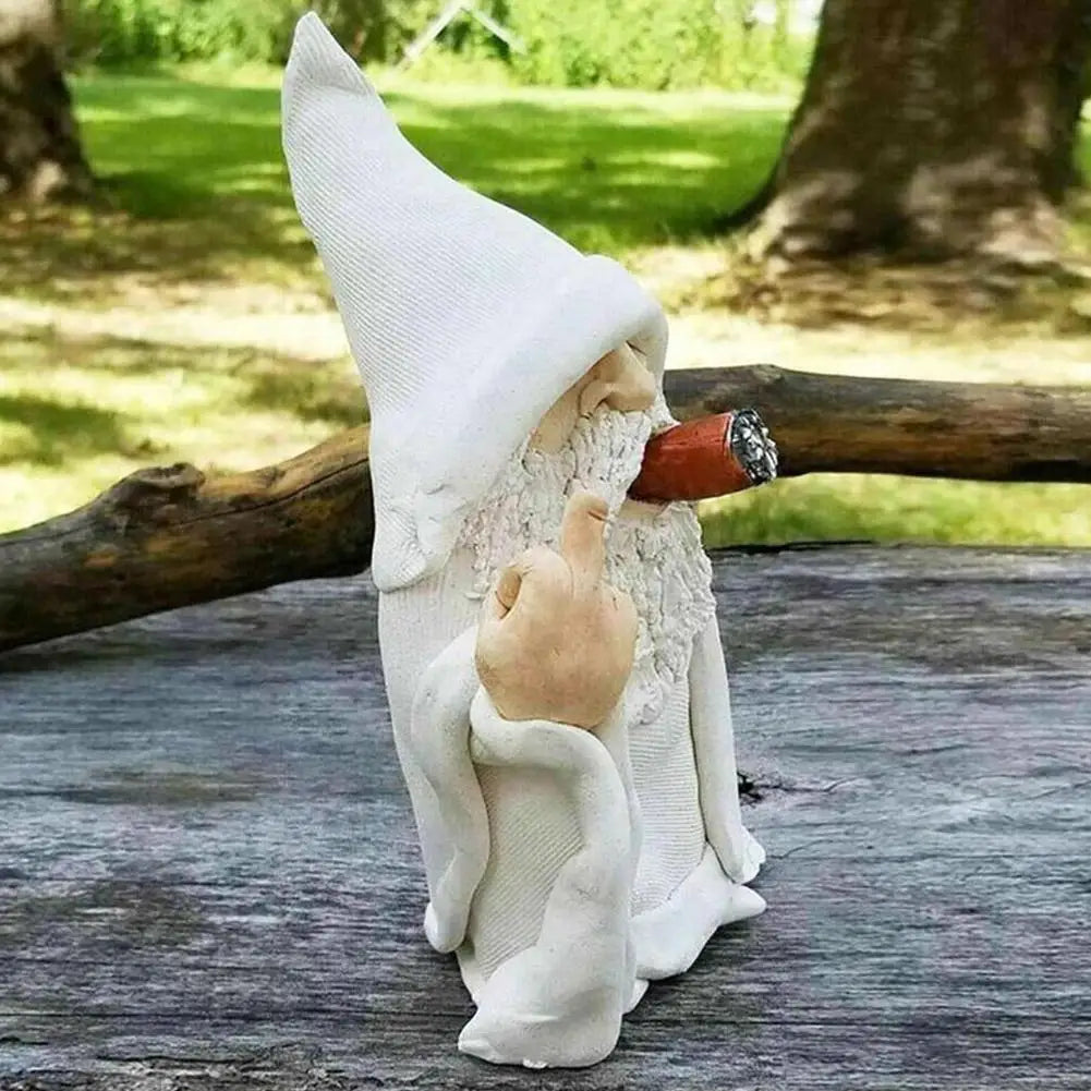 Smoking White Gnome Statue