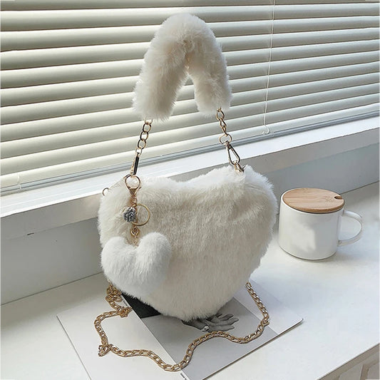 Faux Fur Heart-Shaped Handbag