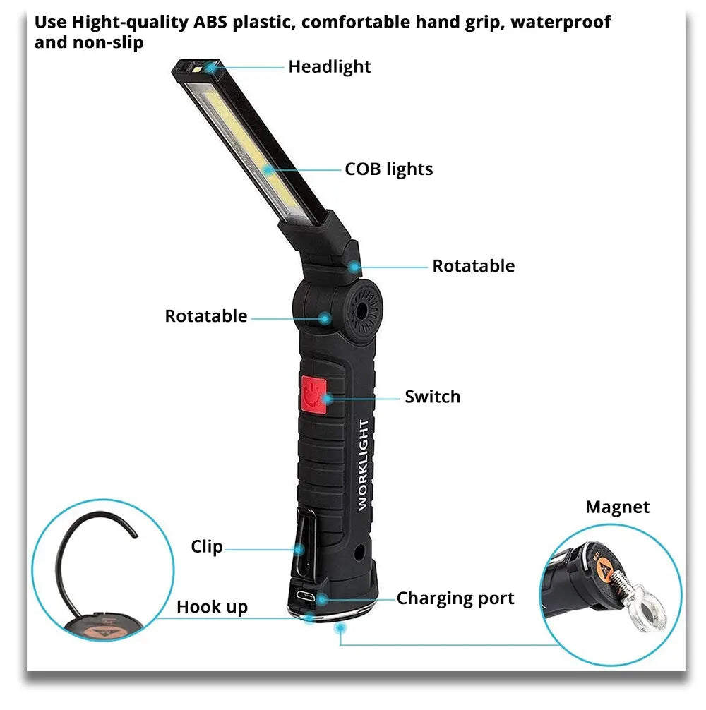 Rechargeable Flashlight With Magnet, Hook, and 5 Lighting Modes