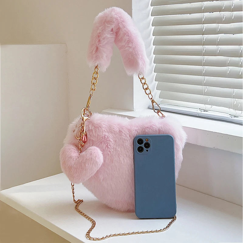 Faux Fur Heart-Shaped Handbag