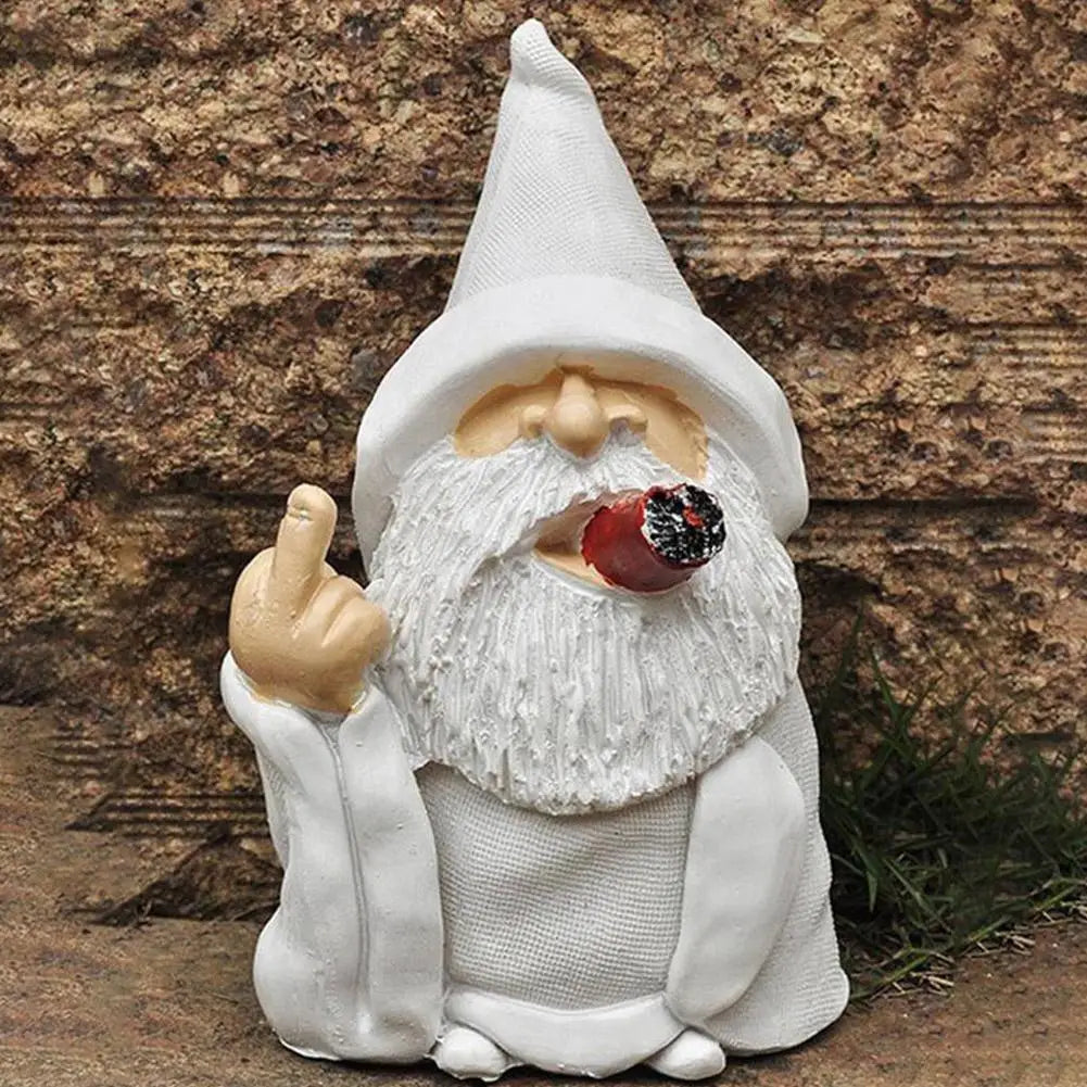 Smoking White Gnome Statue