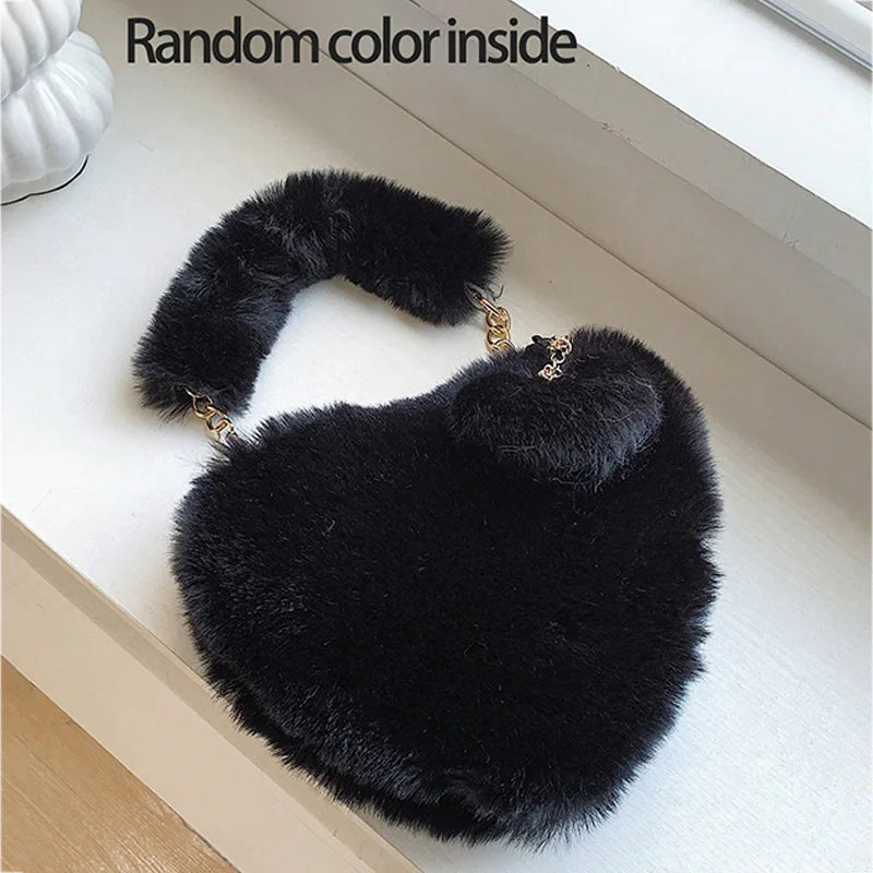 Faux Fur Heart-Shaped Handbag