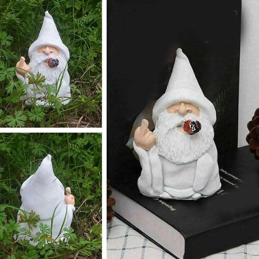 Smoking White Gnome Statue