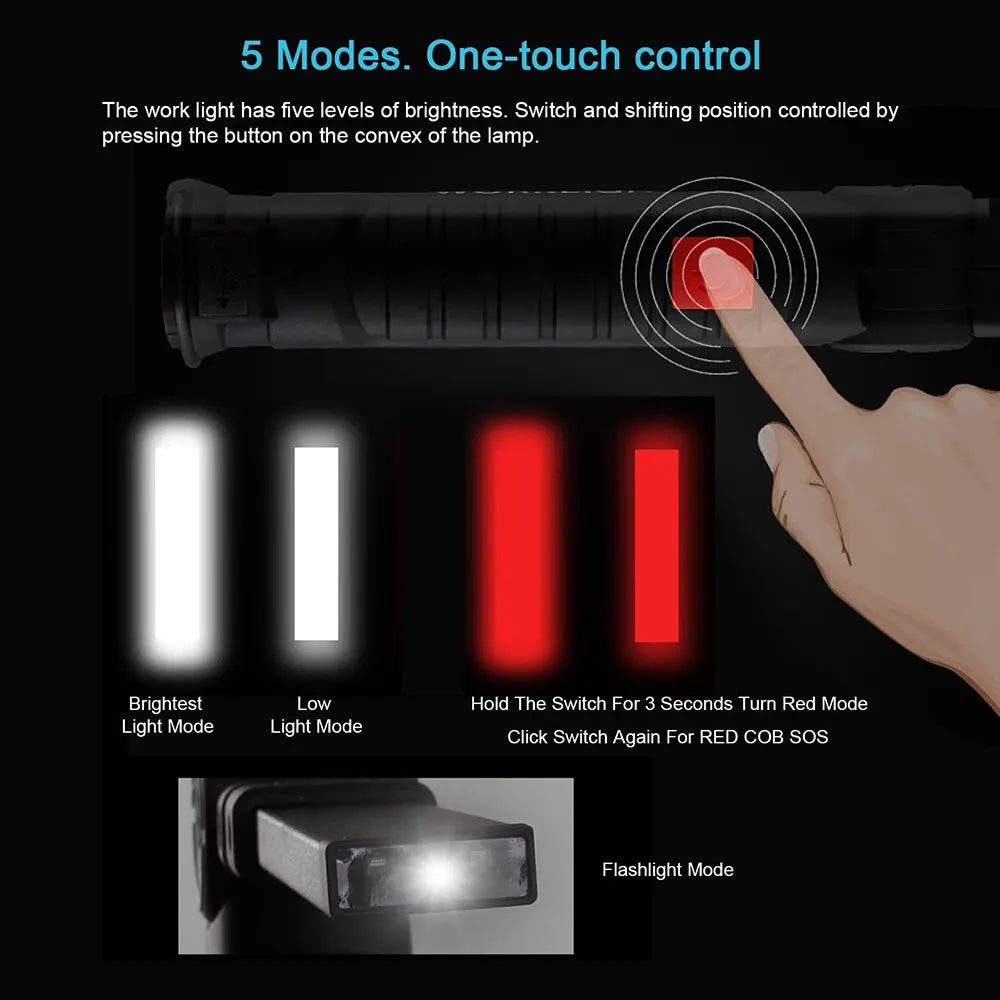 Rechargeable Flashlight With Magnet, Hook, and 5 Lighting Modes