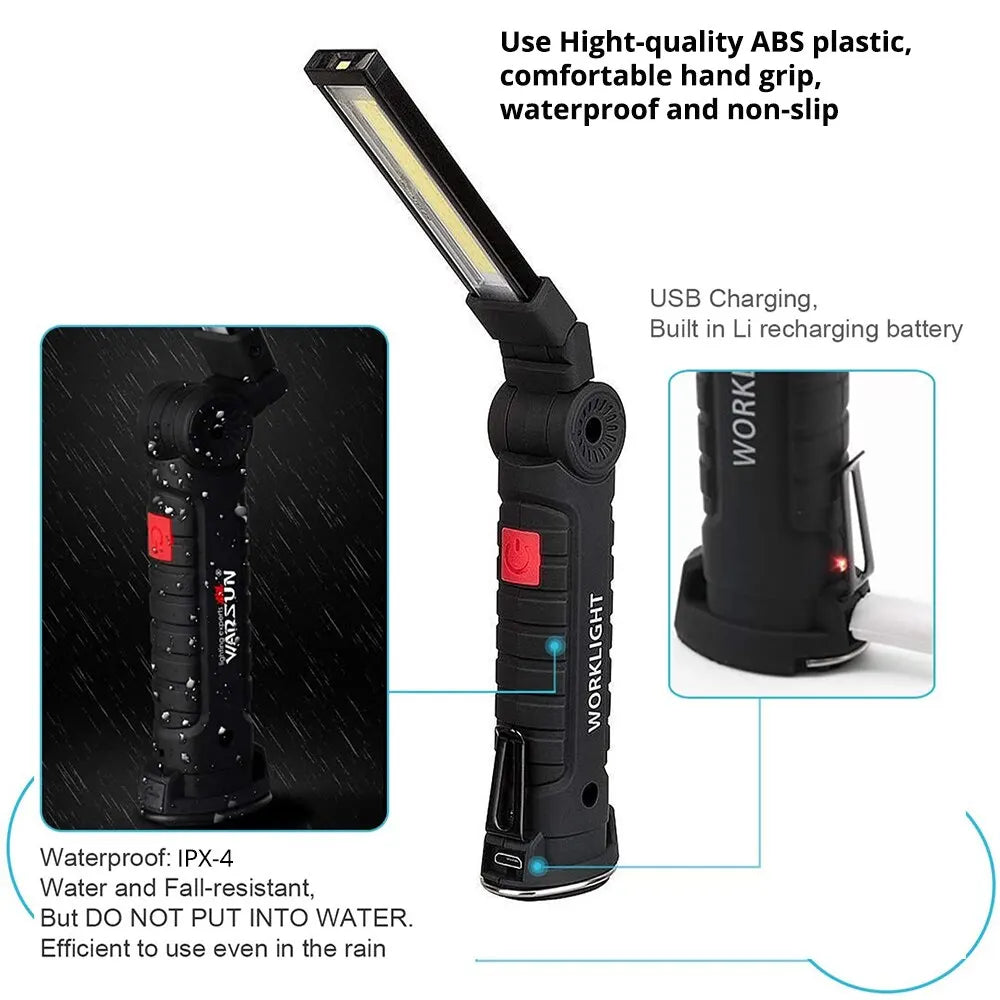 Rechargeable Flashlight With Magnet, Hook, and 5 Lighting Modes