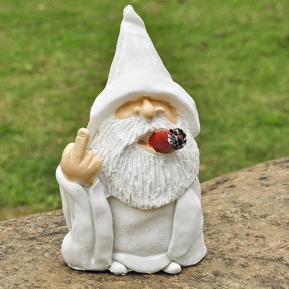 Smoking White Gnome Statue